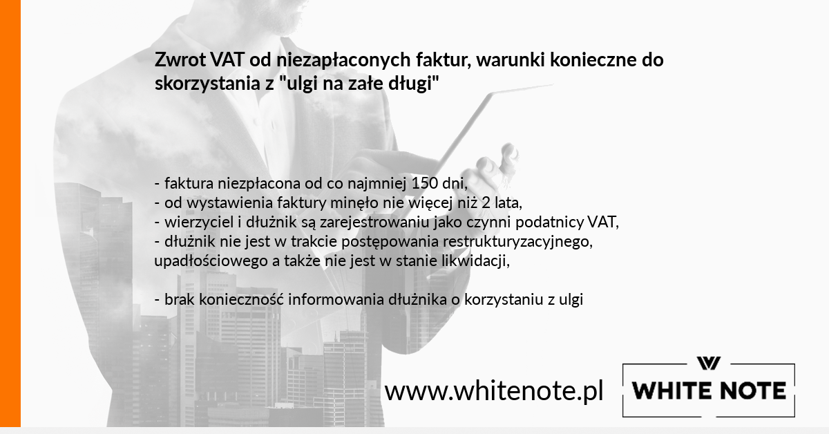 zwrot vat od niezapłaconych faktur White Note